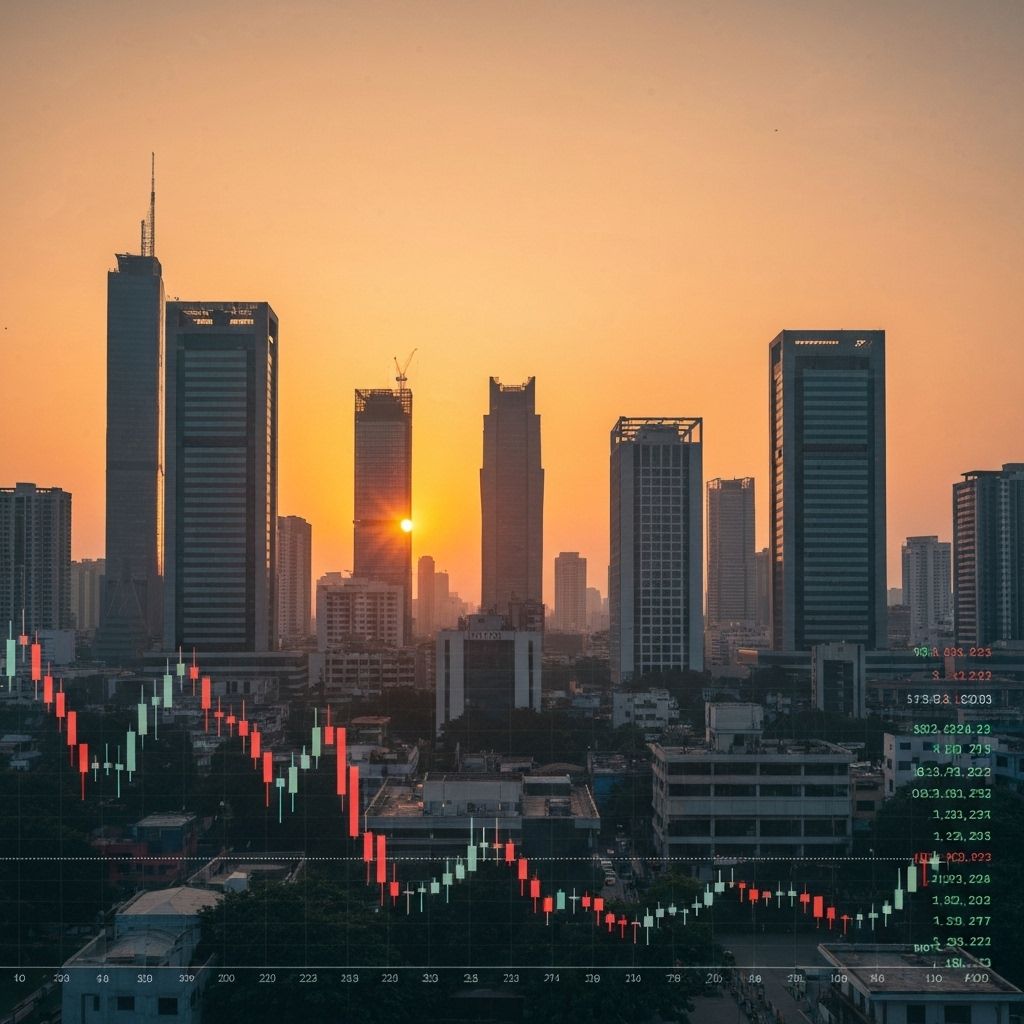 Modern Kolkata skyline with trading charts overlay